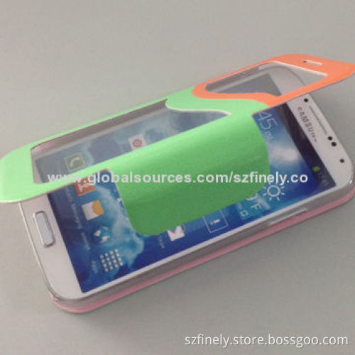S-view Big Window Flip Leather Case for Samsung S4, Transparent Window Directly to Answer Calls